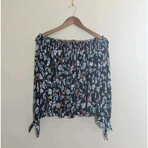 Free People We The Free Lexington Butterfly Off The Shoulder Black Blouse Top